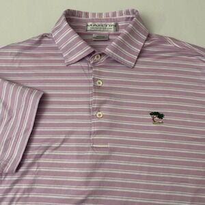 Martin Golf‎ Men's M Pink White Stripe Polo Shirt Pima Cotton Tree Logo